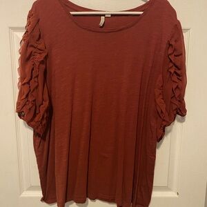 Cato Burnt Orange Short Sleeve with Ruffles